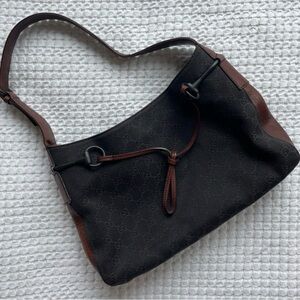 Gucci Monogram Shoulder Bag with Brown Leather Trim